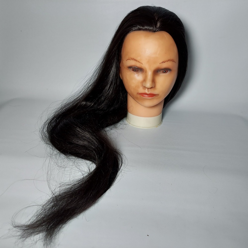 Mannequin Head 100% Human Dark Brown Long Hair Styling Training Cosmetology